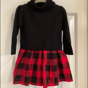 Gap Toddler Turtleneck Sweater Dress Plaid Size 12-18 Months w Matching Headband